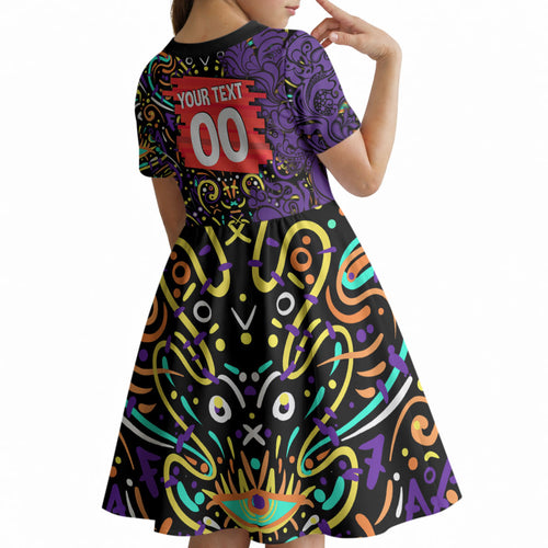 Personalized Hobart Hurricanes Cricket Kid Short Sleeve Dress Hippie Psychedelic Pattern Vibrant Mandala Art Style
