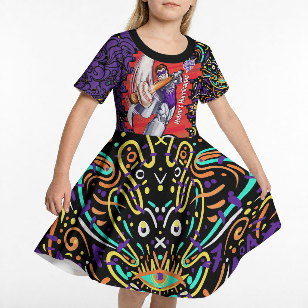 Personalized Hobart Hurricanes Cricket Kid Short Sleeve Dress Hippie Psychedelic Pattern Vibrant Mandala Art Style