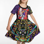 Personalized Hobart Hurricanes Cricket Kid Short Sleeve Dress Hippie Psychedelic Pattern Vibrant Mandala Art Style