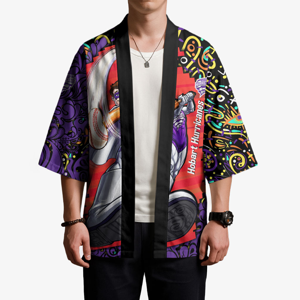 Personalized Hobart Hurricanes Cricket Kimono Hippie Psychedelic Pattern Vibrant Mandala Art Style