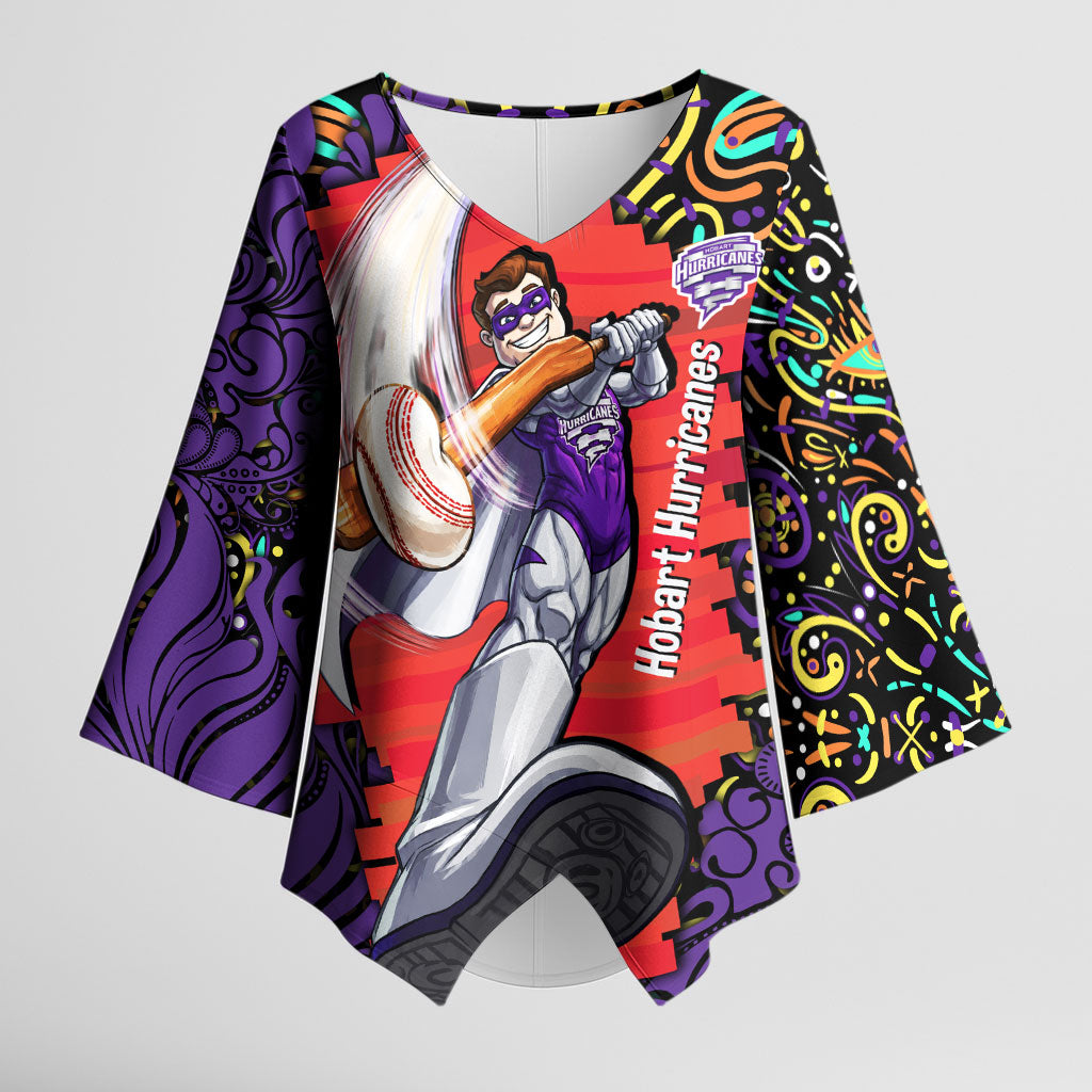 Personalized Hobart Hurricanes Cricket Kimono Sleeve Blouse Hippie Psychedelic Pattern Vibrant Mandala Art Style