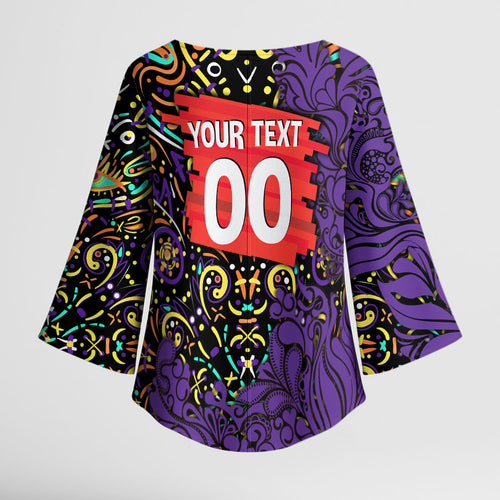 Personalized Hobart Hurricanes Cricket Kimono Sleeve Blouse Hippie Psychedelic Pattern Vibrant Mandala Art Style