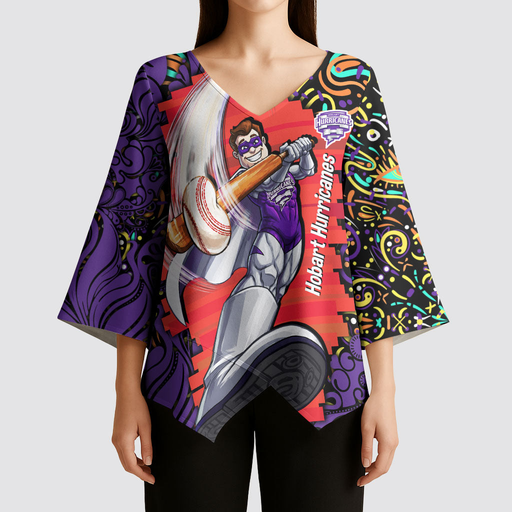 Personalized Hobart Hurricanes Cricket Kimono Sleeve Blouse Hippie Psychedelic Pattern Vibrant Mandala Art Style