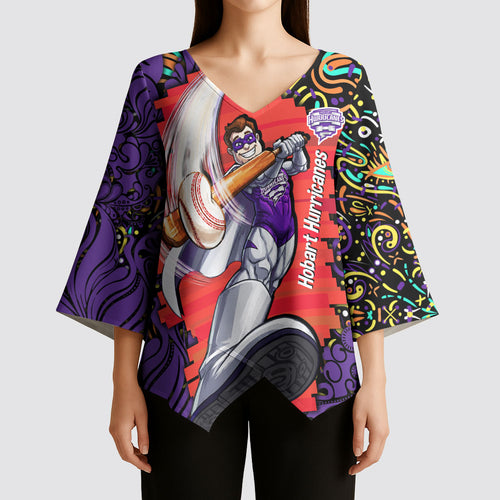 Personalized Hobart Hurricanes Cricket Kimono Sleeve Blouse Hippie Psychedelic Pattern Vibrant Mandala Art Style