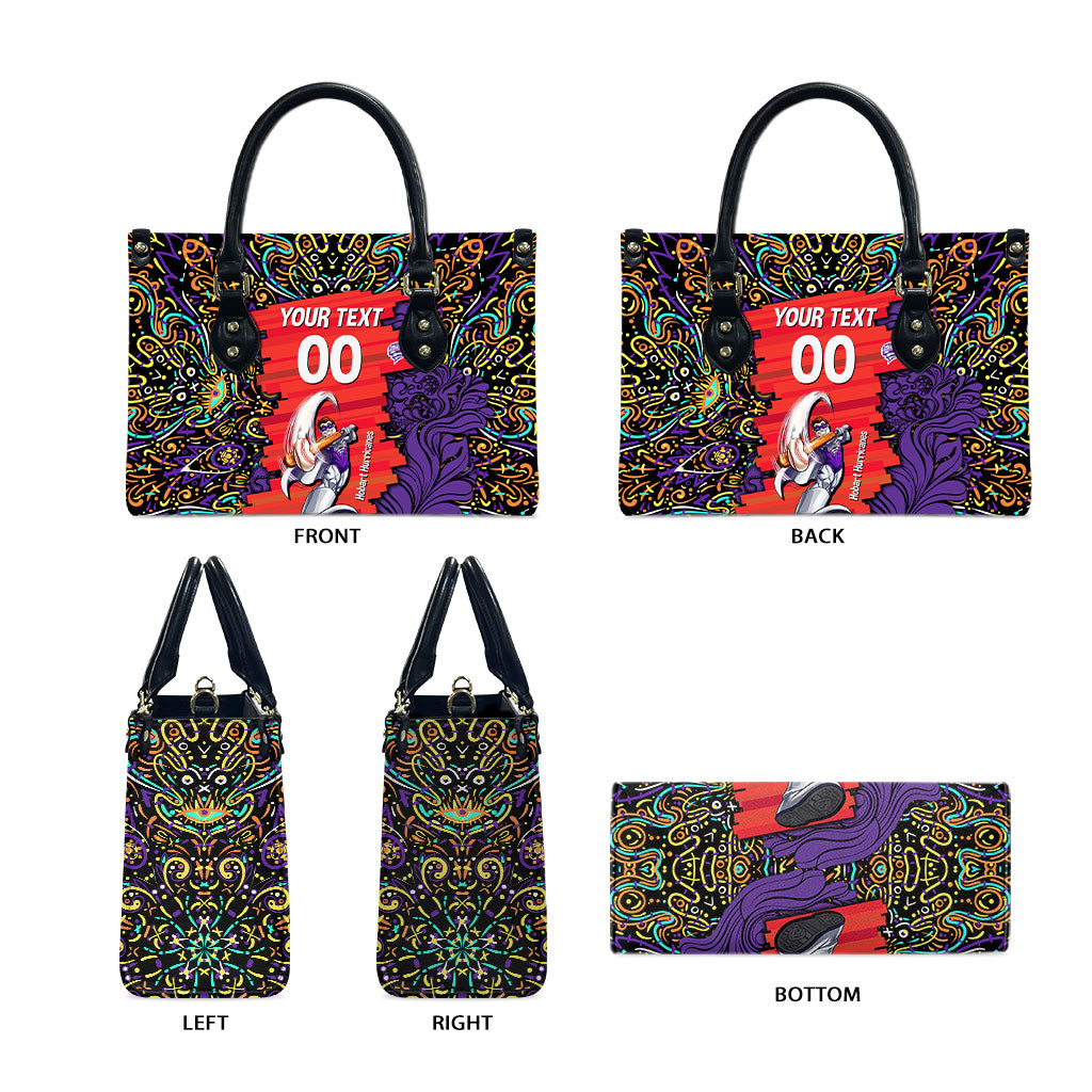 Personalized Hobart Hurricanes Cricket Leather Bag Hippie Psychedelic Pattern Vibrant Mandala Art Style