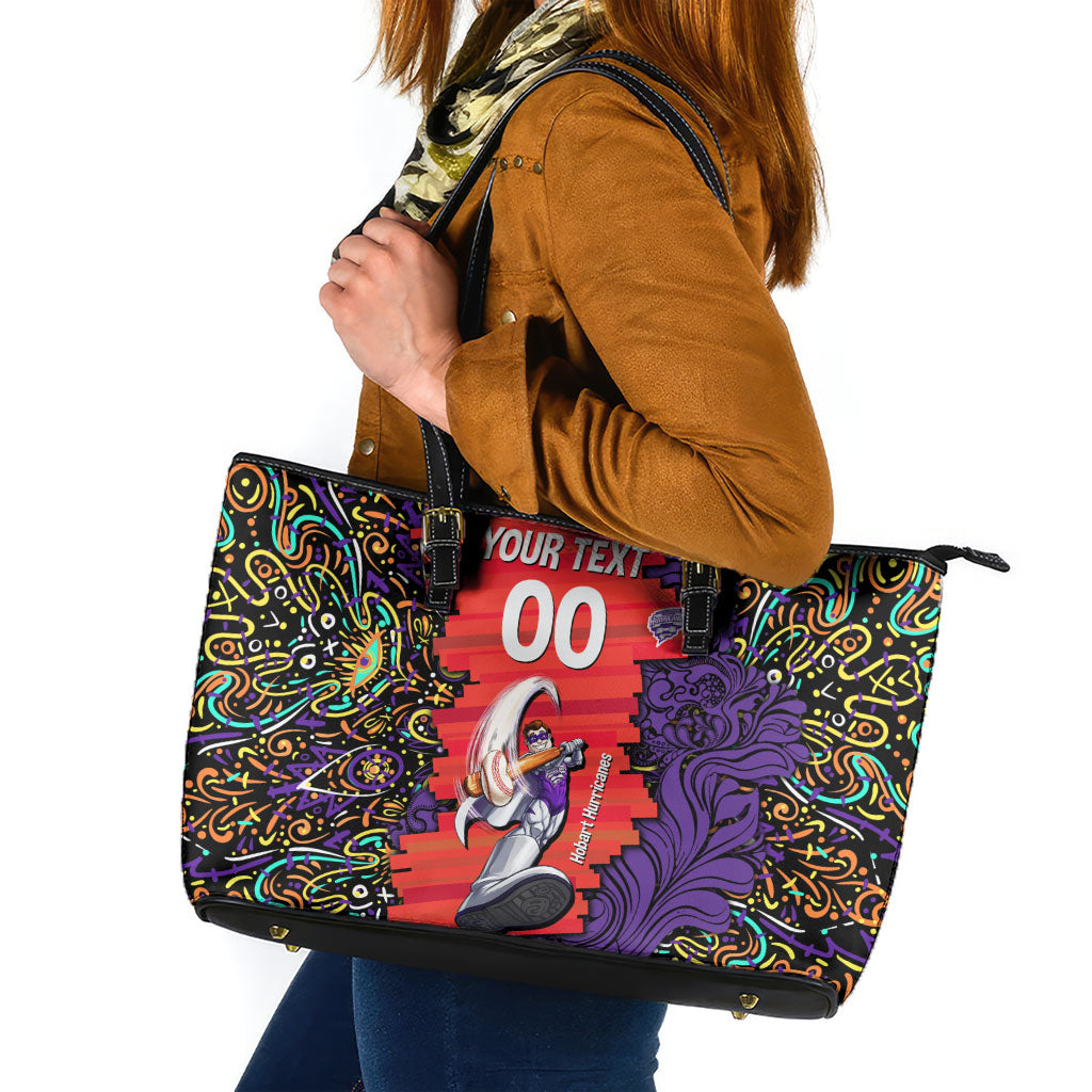 Personalized Hobart Hurricanes Cricket Leather Tote Bag Hippie Psychedelic Pattern Vibrant Mandala Art Style