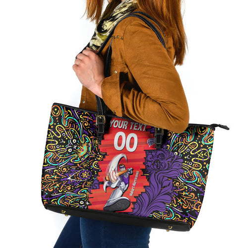 Personalized Hobart Hurricanes Cricket Leather Tote Bag Hippie Psychedelic Pattern Vibrant Mandala Art Style
