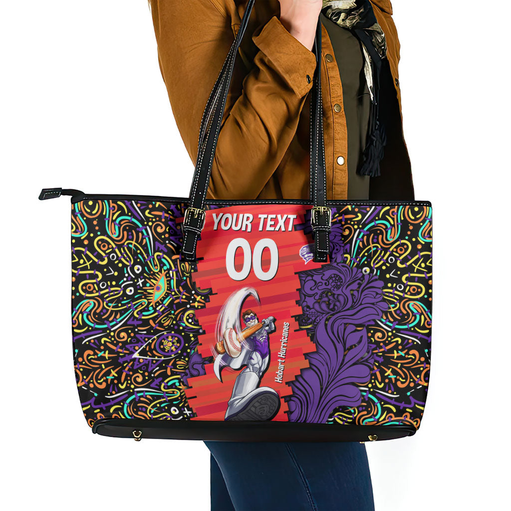 Personalized Hobart Hurricanes Cricket Leather Tote Bag Hippie Psychedelic Pattern Vibrant Mandala Art Style