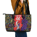 Personalized Hobart Hurricanes Cricket Leather Tote Bag Hippie Psychedelic Pattern Vibrant Mandala Art Style