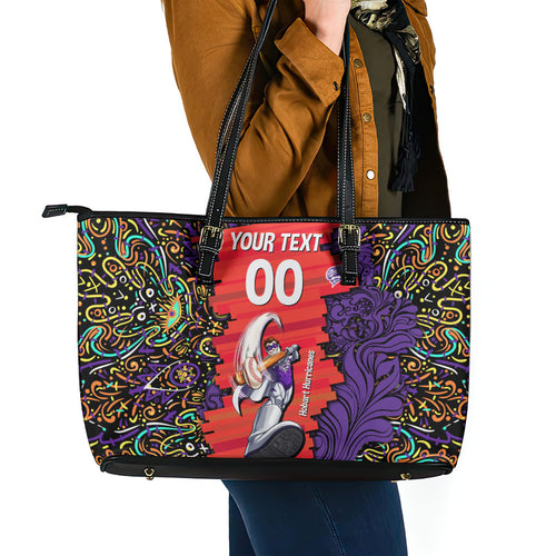 Personalized Hobart Hurricanes Cricket Leather Tote Bag Hippie Psychedelic Pattern Vibrant Mandala Art Style