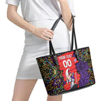 Personalized Hobart Hurricanes Cricket Leather Tote Bag Hippie Psychedelic Pattern Vibrant Mandala Art Style