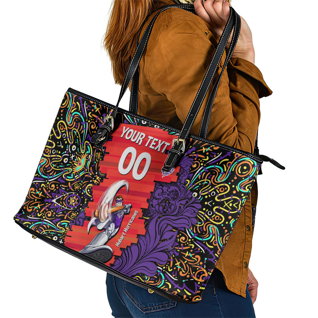 Personalized Hobart Hurricanes Cricket Leather Tote Bag Hippie Psychedelic Pattern Vibrant Mandala Art Style