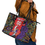 Personalized Hobart Hurricanes Cricket Leather Tote Bag Hippie Psychedelic Pattern Vibrant Mandala Art Style