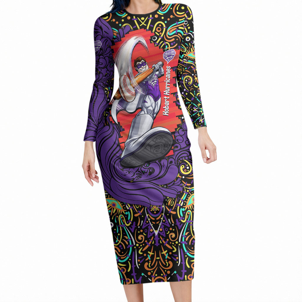 Personalized Hobart Hurricanes Cricket Long Sleeve Bodycon Dress Hippie Psychedelic Pattern Vibrant Mandala Art Style