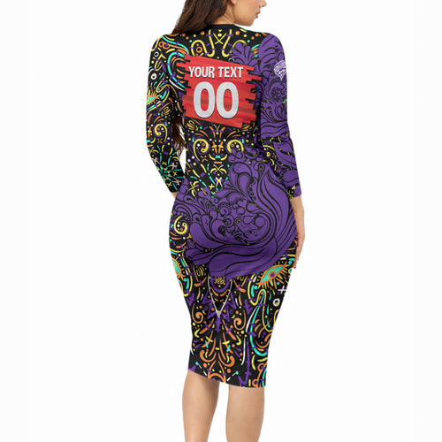 Personalized Hobart Hurricanes Cricket Long Sleeve Bodycon Dress Hippie Psychedelic Pattern Vibrant Mandala Art Style