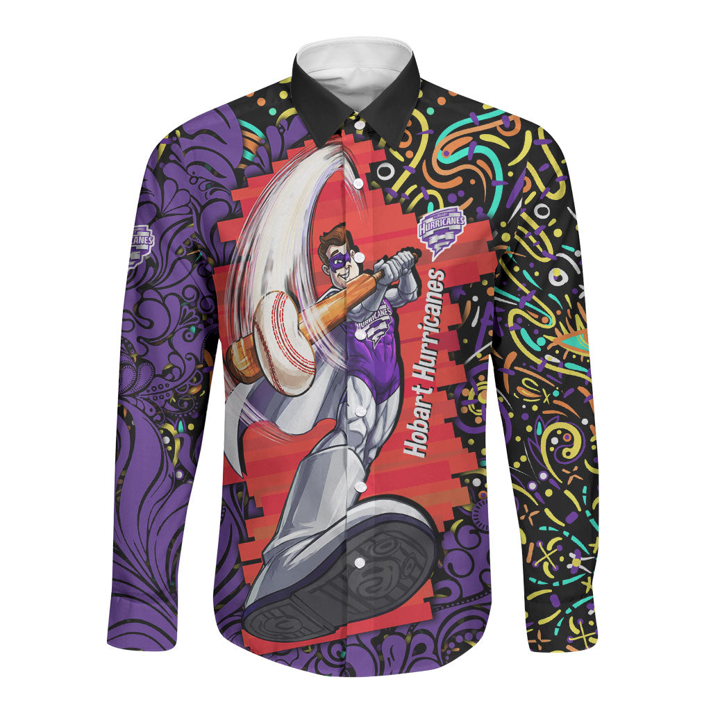 Personalized Hobart Hurricanes Cricket Long Sleeve Button Shirt Hippie Psychedelic Pattern Vibrant Mandala Art Style