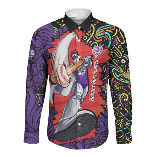 Personalized Hobart Hurricanes Cricket Long Sleeve Button Shirt Hippie Psychedelic Pattern Vibrant Mandala Art Style