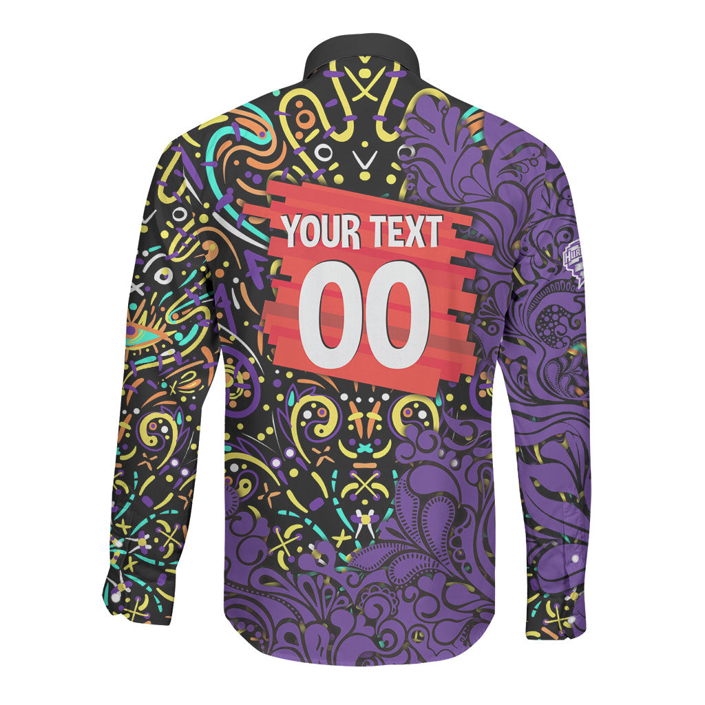 Personalized Hobart Hurricanes Cricket Long Sleeve Button Shirt Hippie Psychedelic Pattern Vibrant Mandala Art Style