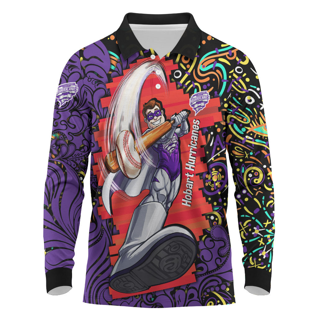 Personalized Hobart Hurricanes Cricket Long Sleeve Polo Shirt Hippie Psychedelic Pattern Vibrant Mandala Art Style