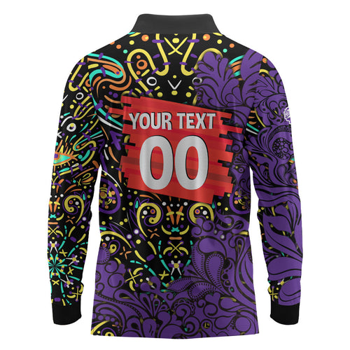 Personalized Hobart Hurricanes Cricket Long Sleeve Polo Shirt Hippie Psychedelic Pattern Vibrant Mandala Art Style