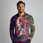 Personalized Hobart Hurricanes Cricket Long Sleeve Polo Shirt Hippie Psychedelic Pattern Vibrant Mandala Art Style