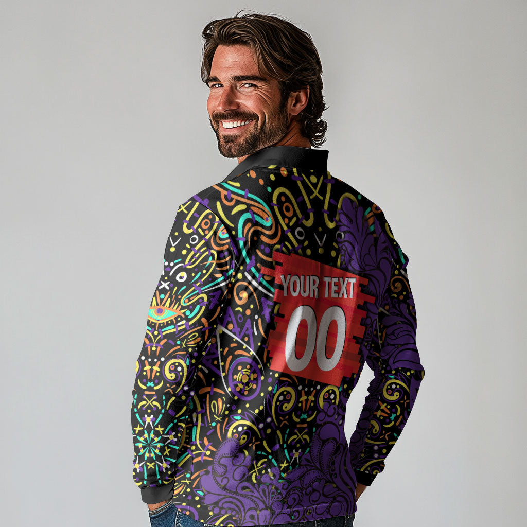 Personalized Hobart Hurricanes Cricket Long Sleeve Polo Shirt Hippie Psychedelic Pattern Vibrant Mandala Art Style