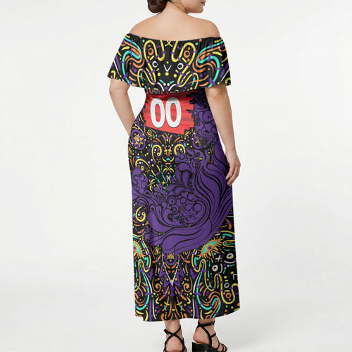 Personalized Hobart Hurricanes Cricket Off Shoulder Maxi Dress Hippie Psychedelic Pattern Vibrant Mandala Art Style