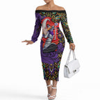 Personalized Hobart Hurricanes Cricket Off The Shoulder Long Sleeve Dress Hippie Psychedelic Pattern Vibrant Mandala Art Style
