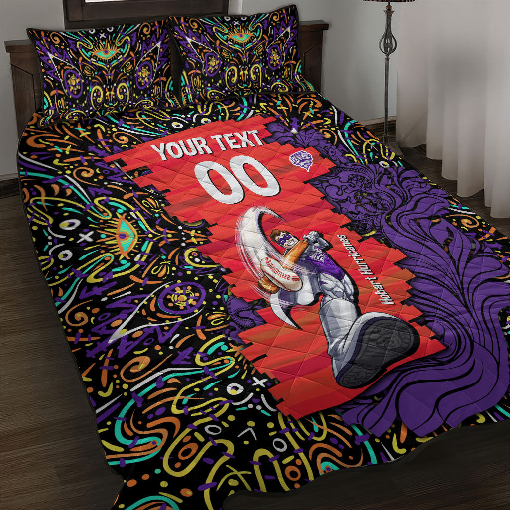 Personalized Hobart Hurricanes Cricket Quilt Bed Set Hippie Psychedelic Pattern Vibrant Mandala Art Style