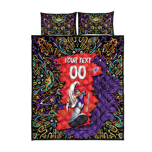 Personalized Hobart Hurricanes Cricket Quilt Bed Set Hippie Psychedelic Pattern Vibrant Mandala Art Style