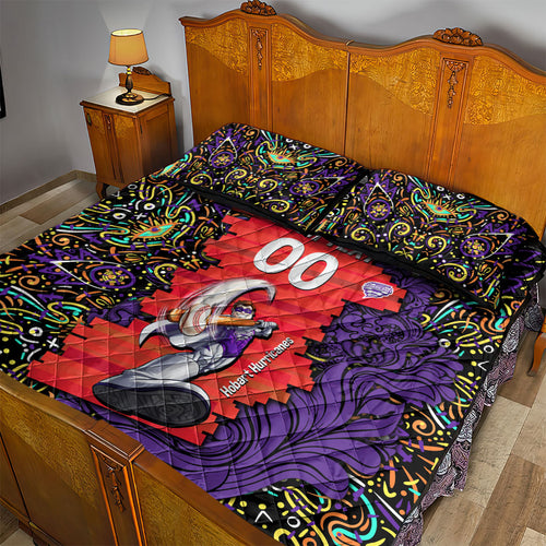 Personalized Hobart Hurricanes Cricket Quilt Bed Set Hippie Psychedelic Pattern Vibrant Mandala Art Style