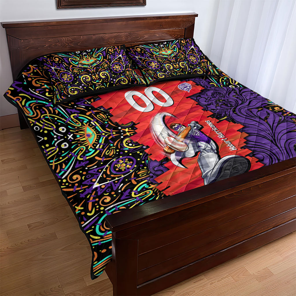 Personalized Hobart Hurricanes Cricket Quilt Bed Set Hippie Psychedelic Pattern Vibrant Mandala Art Style