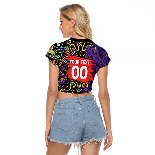 Personalized Hobart Hurricanes Cricket Raglan Cropped T Shirt Hippie Psychedelic Pattern Vibrant Mandala Art Style
