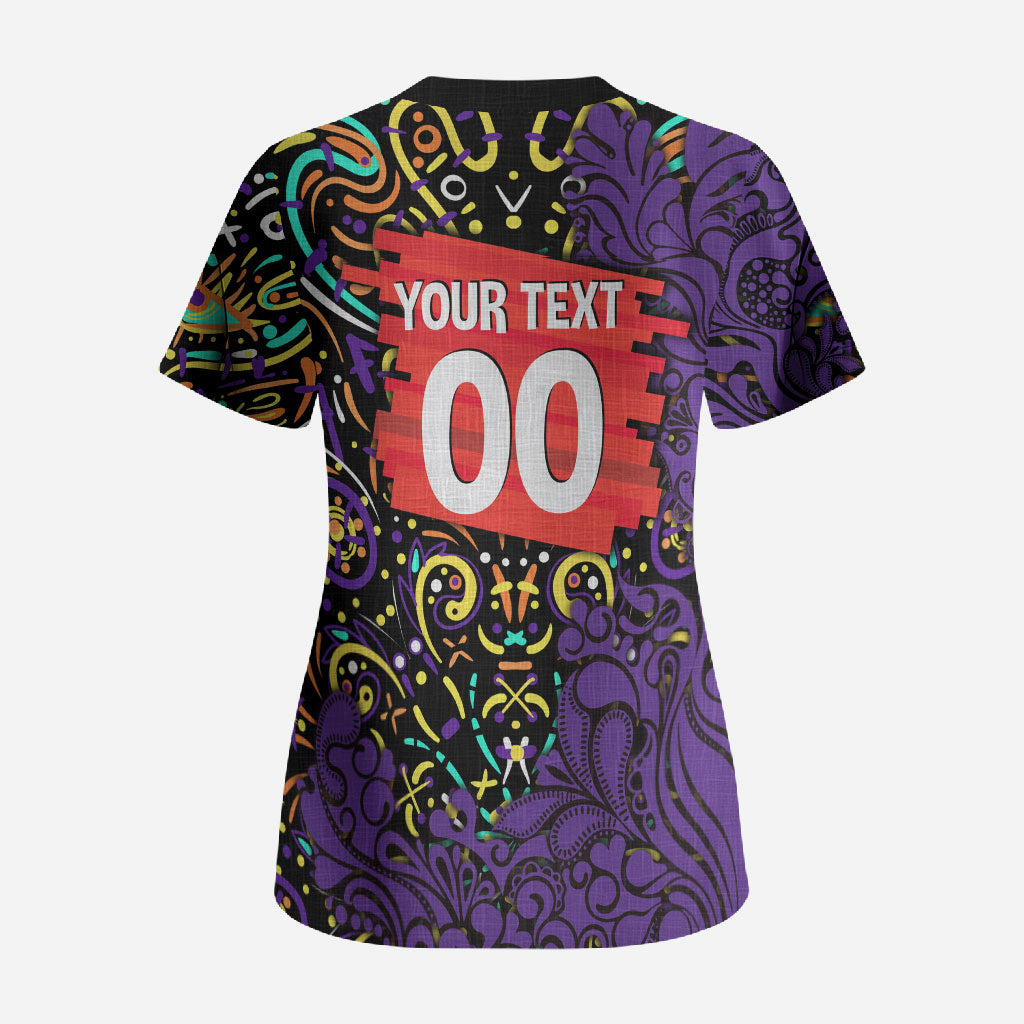 Personalized Hobart Hurricanes Cricket Scrub Top Hippie Psychedelic Pattern Vibrant Mandala Art Style