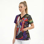 Personalized Hobart Hurricanes Cricket Scrub Top Hippie Psychedelic Pattern Vibrant Mandala Art Style