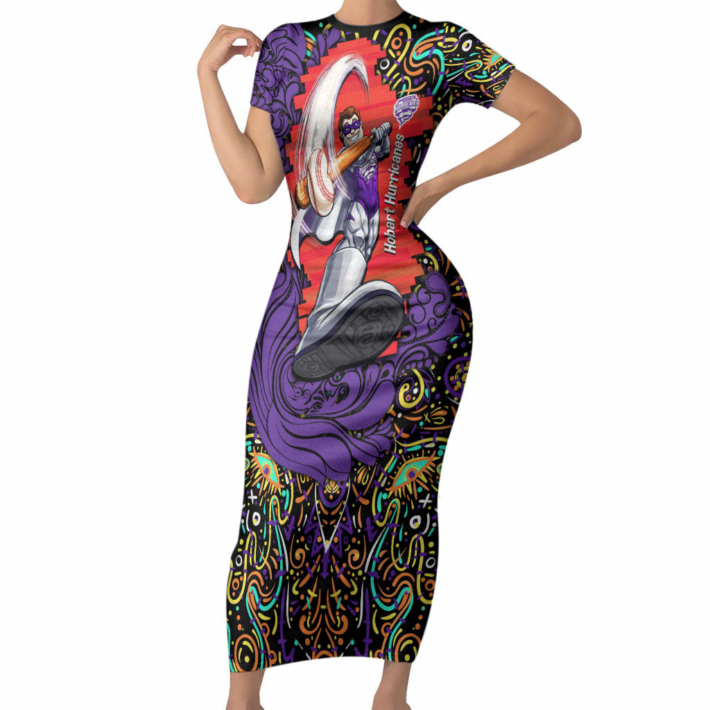 Personalized Hobart Hurricanes Cricket Short Sleeve Bodycon Dress Hippie Psychedelic Pattern Vibrant Mandala Art Style