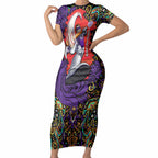 Personalized Hobart Hurricanes Cricket Short Sleeve Bodycon Dress Hippie Psychedelic Pattern Vibrant Mandala Art Style