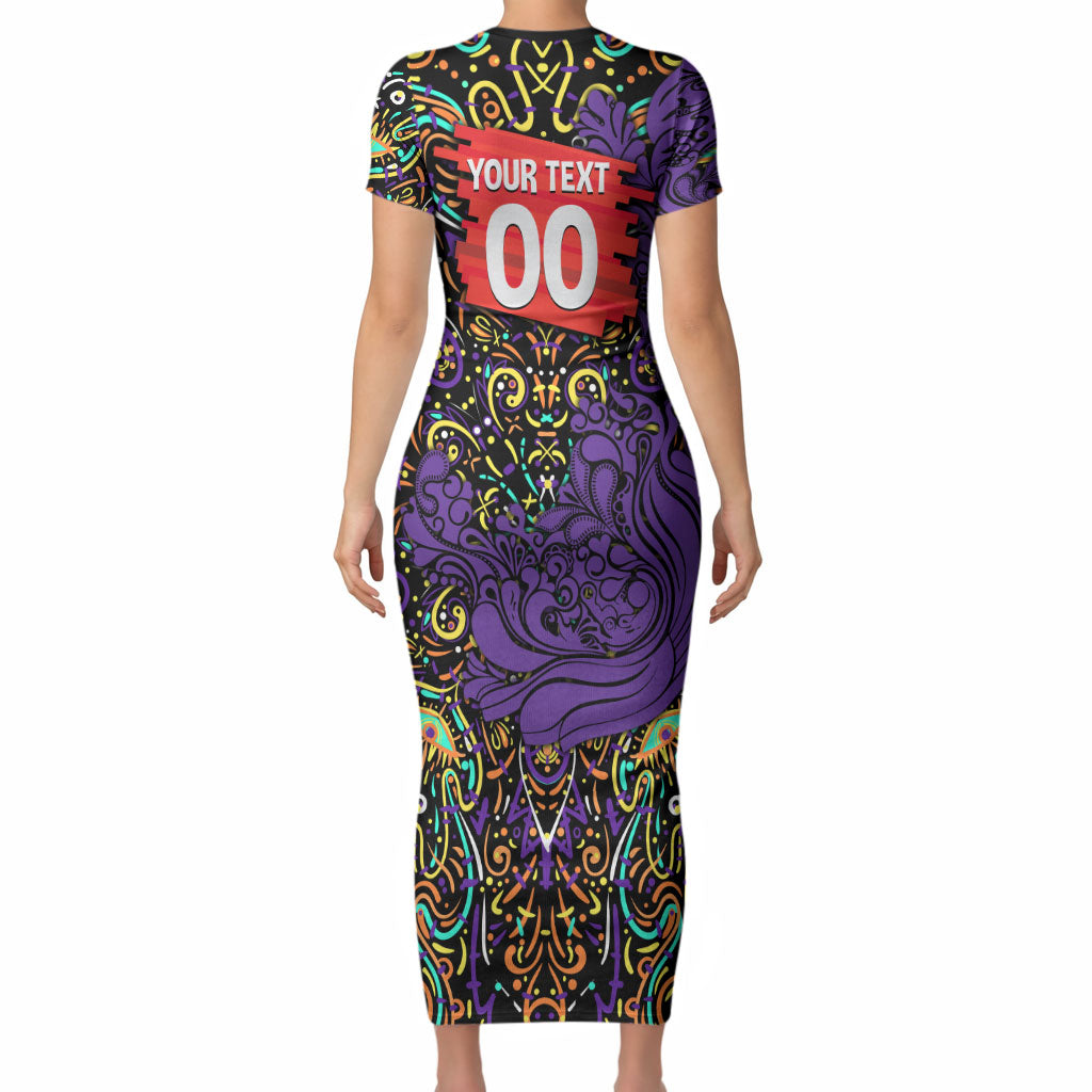Personalized Hobart Hurricanes Cricket Short Sleeve Bodycon Dress Hippie Psychedelic Pattern Vibrant Mandala Art Style