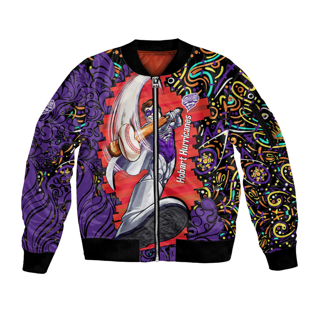 Personalized Hobart Hurricanes Cricket Sleeve Zip Bomber Jacket Hippie Psychedelic Pattern Vibrant Mandala Art Style
