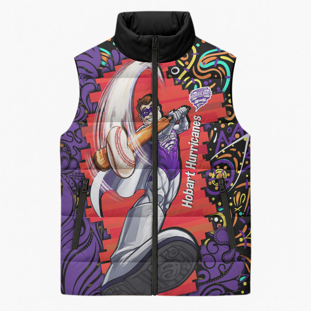 Personalized Hobart Hurricanes Cricket Sleeveless Puffer Jacket Hippie Psychedelic Pattern Vibrant Mandala Art Style