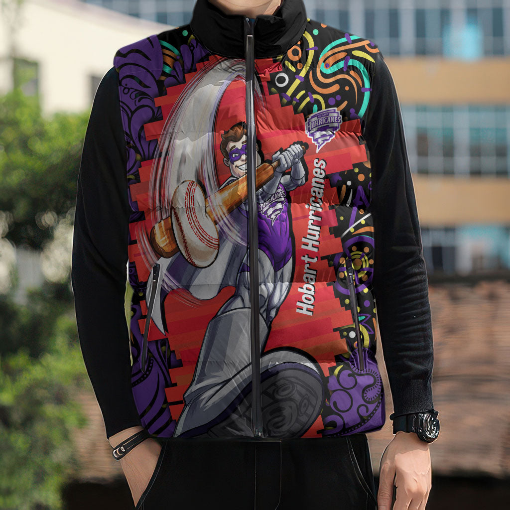 Personalized Hobart Hurricanes Cricket Sleeveless Puffer Jacket Hippie Psychedelic Pattern Vibrant Mandala Art Style