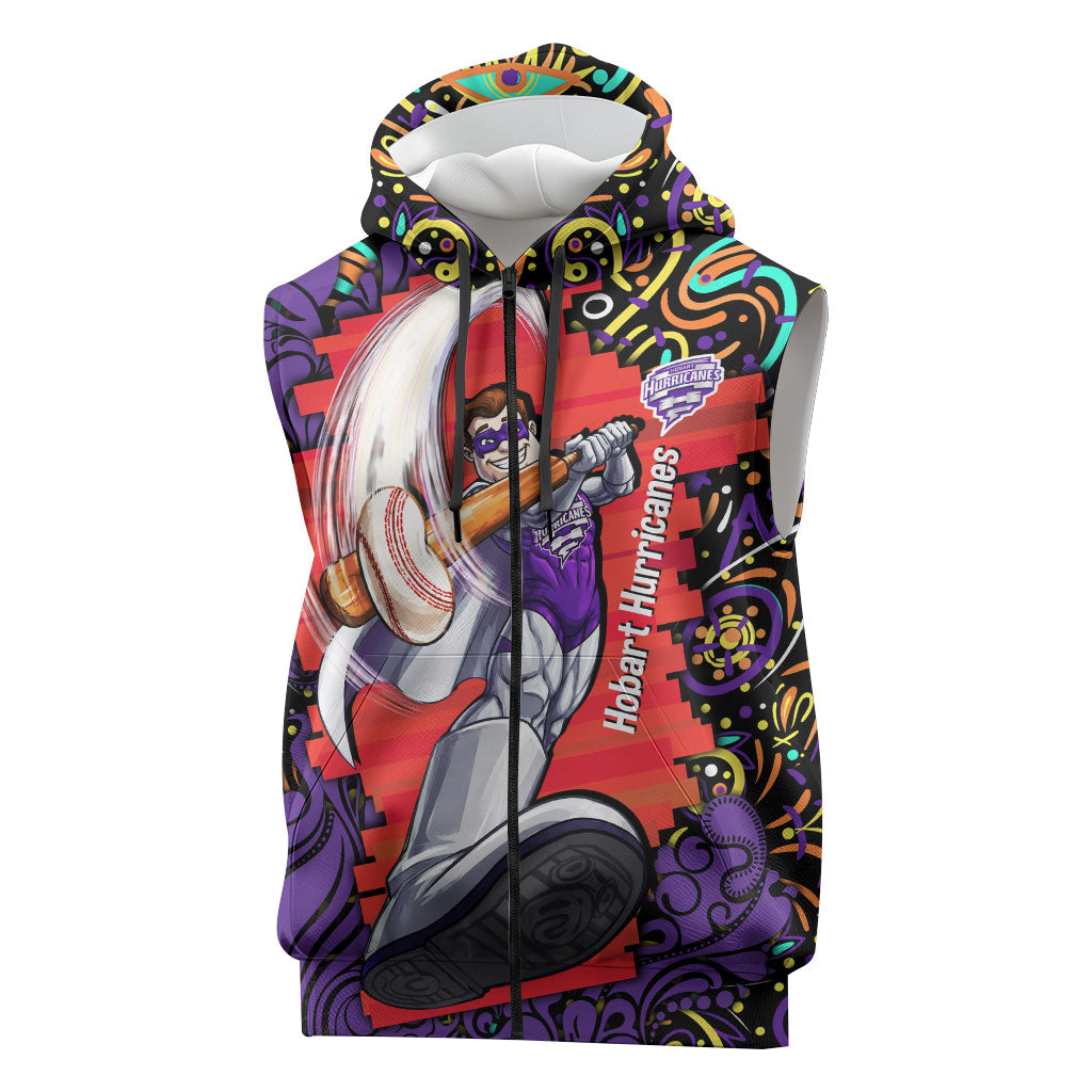 Personalized Hobart Hurricanes Cricket Sleeveless Zip Hoodie Hippie Psychedelic Pattern Vibrant Mandala Art Style