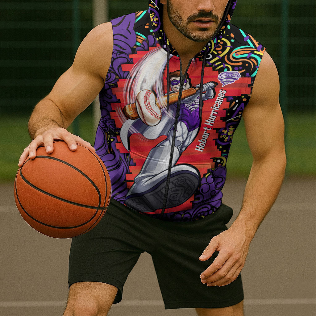 Personalized Hobart Hurricanes Cricket Sleeveless Zip Hoodie Hippie Psychedelic Pattern Vibrant Mandala Art Style