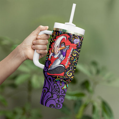 Personalized Hobart Hurricanes Cricket Tumbler With Handle Hippie Psychedelic Pattern Vibrant Mandala Art Style