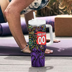 Personalized Hobart Hurricanes Cricket Tumbler With Handle Hippie Psychedelic Pattern Vibrant Mandala Art Style