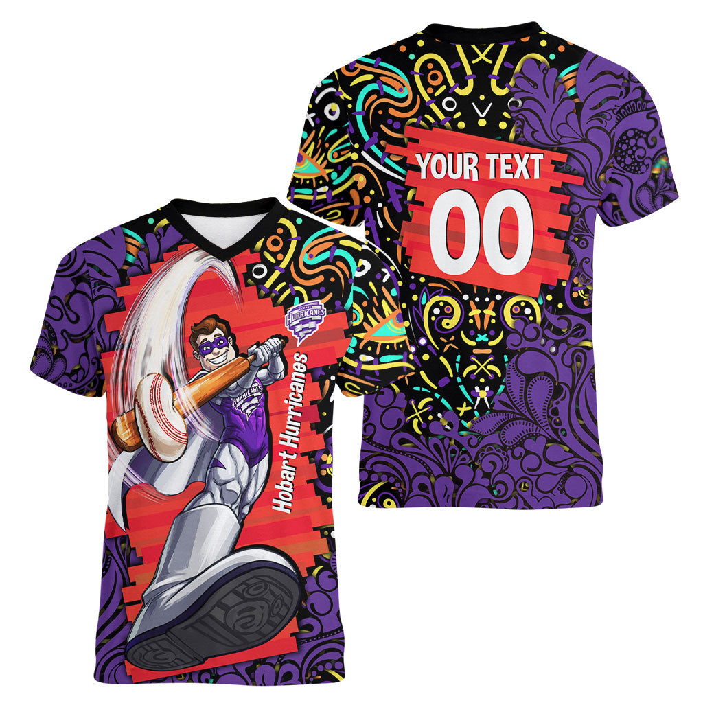 Personalized Hobart Hurricanes Cricket Women V-Neck T-Shirt Hippie Psychedelic Pattern Vibrant Mandala Art Style
