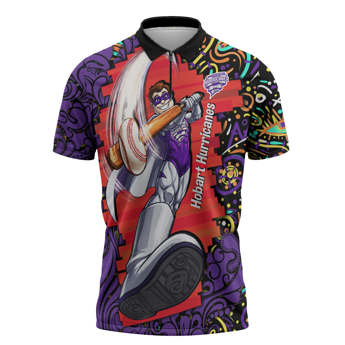Personalized Hobart Hurricanes Cricket Zipper Polo Shirt Hippie Psychedelic Pattern Vibrant Mandala Art Style