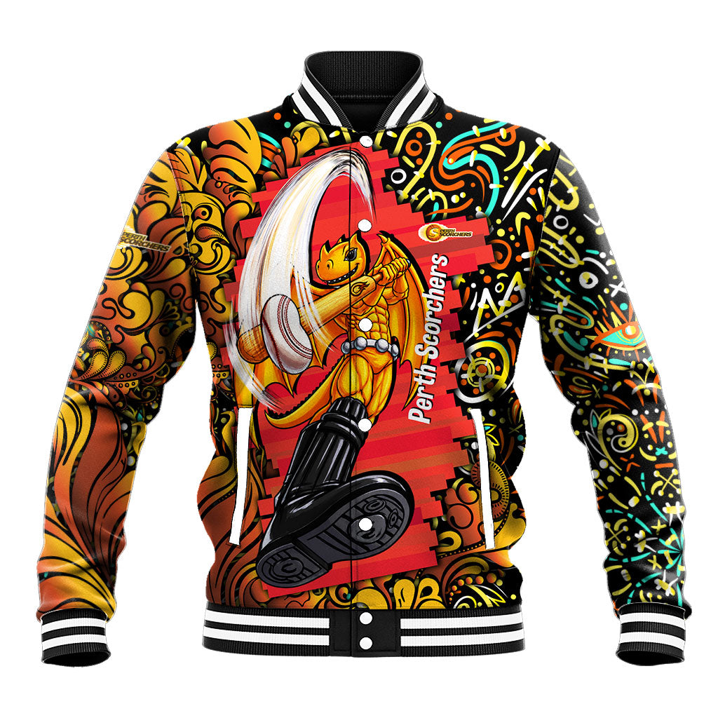 Personalized Perth Scorchers Cricket Baseball Jacket Hippie Psychedelic Pattern Vibrant Mandala Art Style