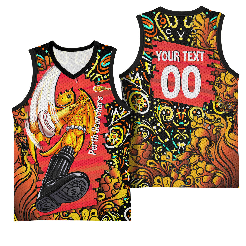 Personalized Perth Scorchers Cricket Basketball Jersey Hippie Psychedelic Pattern Vibrant Mandala Art Style