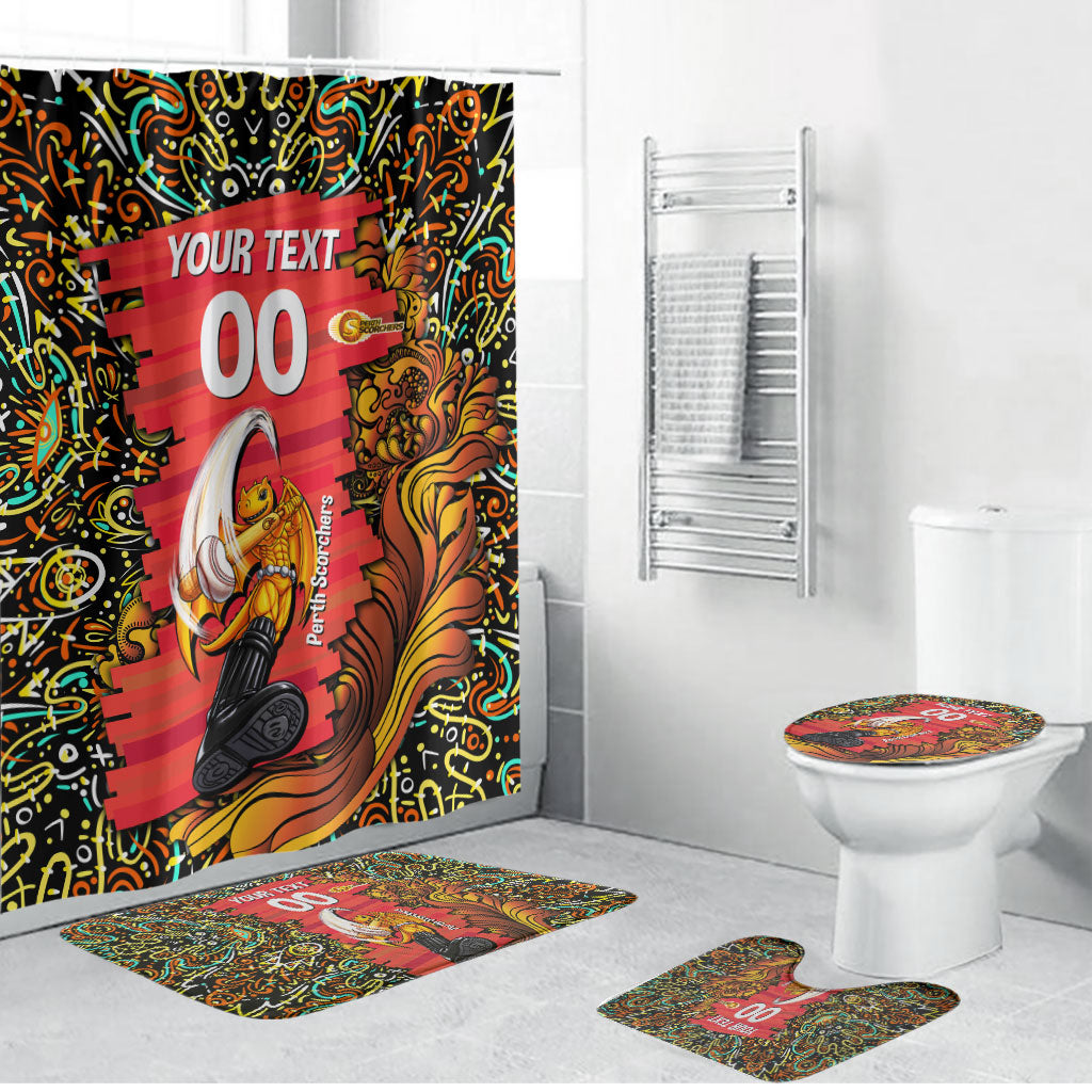 Personalized Perth Scorchers Cricket Bathroom Set Hippie Psychedelic Pattern Vibrant Mandala Art Style